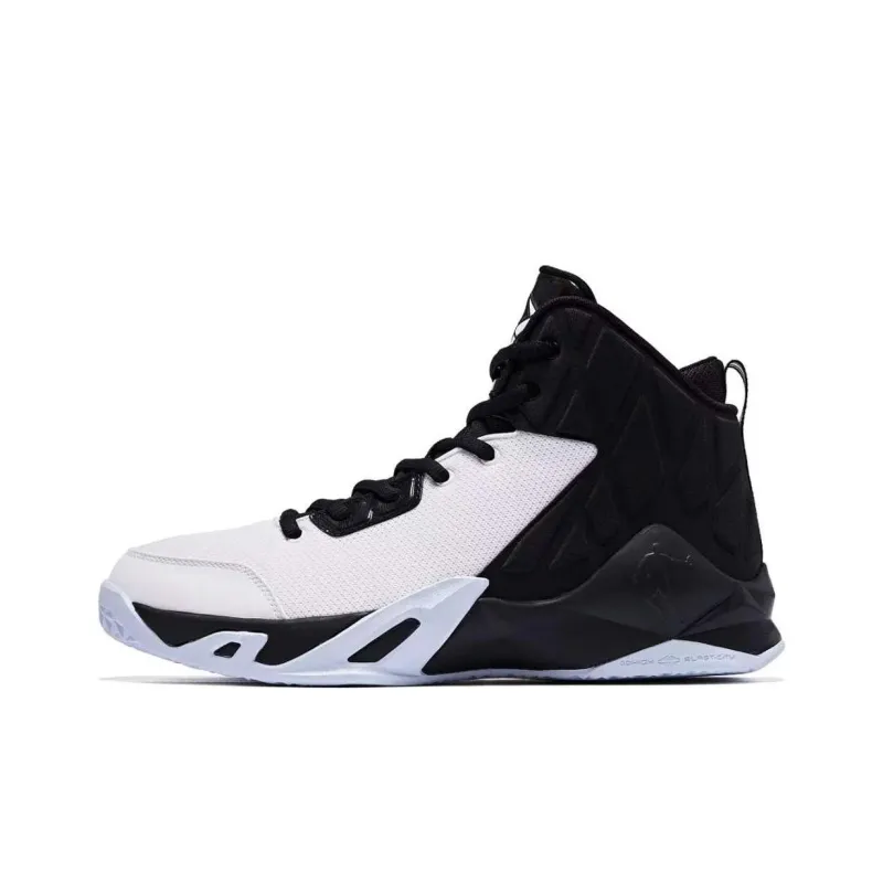 QIAODAN Slip Resistant High Top Basketball Shoes Men's Black White-0