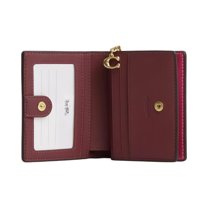COACH Snap Wallet Coated Canvas With Smooth Leather Wallet Mini Women's Blossom Pink & Bright Purple-1