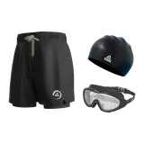 Three-Piece Set 2: Swimming Shorts+Black Swim Cap+Black Swim Goggles