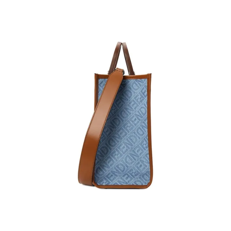 FENDI Sunshine Denim Tote Bag, Shopping Bag, Handbag Medium Size Women's Light Blue-2