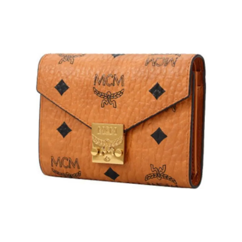 MCM Patricia Visetos PVC Polyvinyl Chloride Wallet Small Size Women's Brown Cognac-1