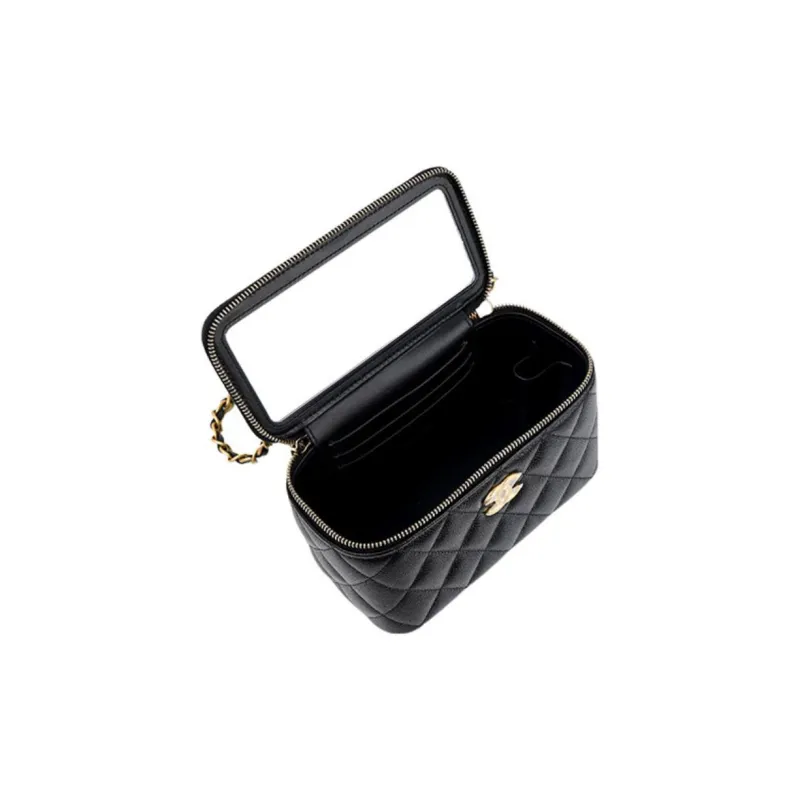 CHANEL Grain Embossed Caviar Calfskin Box Bag Handbag Regular Women's Black-4