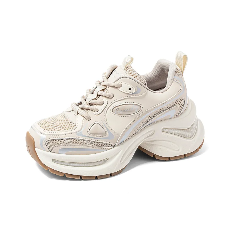 COMELY Chunky Sneakers Women's Low Top Beige/Silver-0