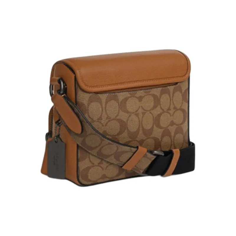 COACH Sullivan Artificial Leather With Cow Leather Shoulder Bag, Crossbody Bag Trumpets Men's Light Saddle Brown-1