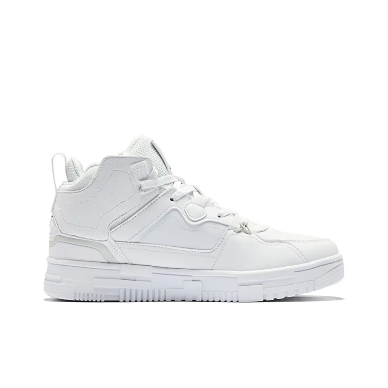 Erke Wear Resistant Slip Resistant High Top Skateboard Shoes Men's True White Jet Black-1