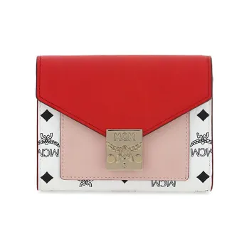 MCM Patricia Visetos Leather Wallet Women's Red White/Pink/Monogram