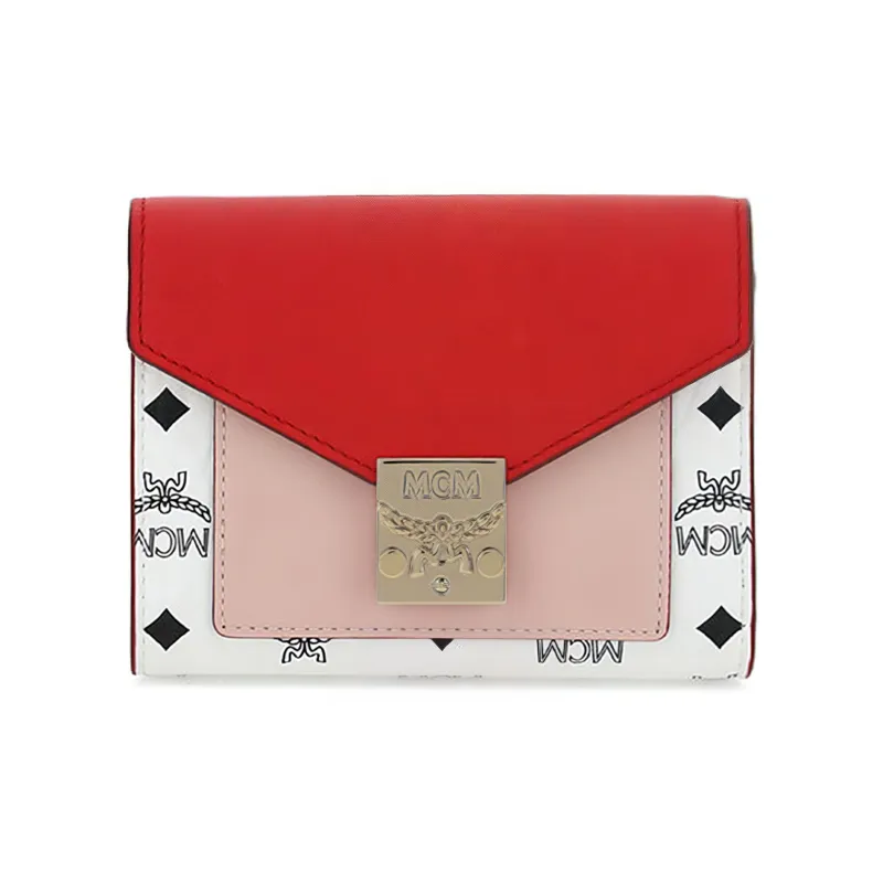 MCM Patricia Visetos Leather Wallet Women's Red White/Pink/Monogram-0