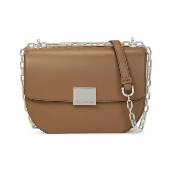 KARL LAGERFELD Calfskin Shoulder Bag Crossbody Bag Small Size Unisex Umber