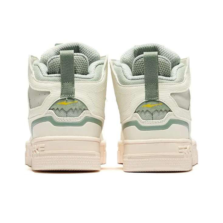 Erke Anti-Slip Wear-Resistant High-Top Skateboard Shoes Women's Ivory Sea Foam Green-3