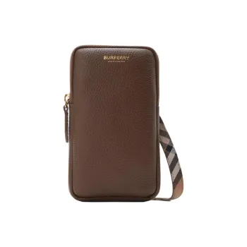 Burberry Grain Calfskin Portable Crossbody Cell Phone Pouch Unisex Brown
