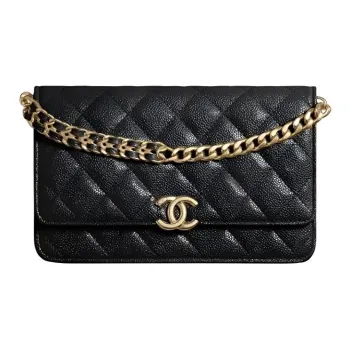 CHANEL WOC Grain Embossed Shiny Caviar Calfskin Handheld Shoulder Bag, Crossbody Bag, Fanny Pack Women's Black
