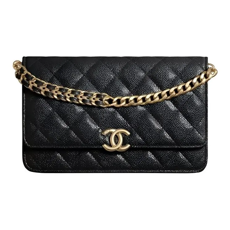 CHANEL WOC Grain Embossed Shiny Caviar Calfskin Handheld Shoulder Bag, Crossbody Bag, Fanny Pack Women's Black-0