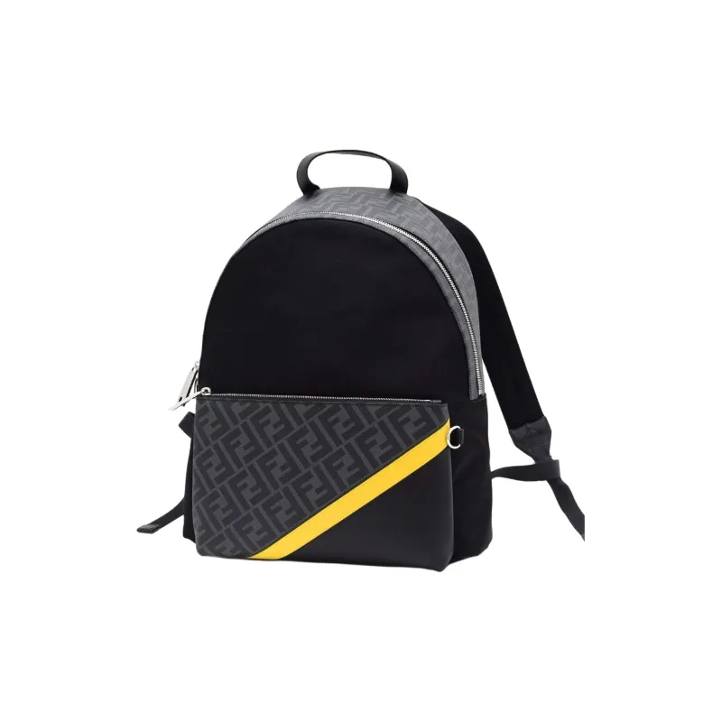 FENDI Artificial Leather Backpack Men's Black/Gray Color/Yellow-0