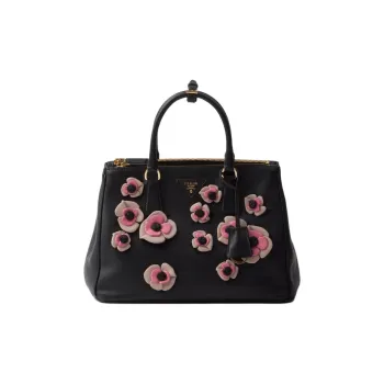 PRADA Leather Tote Bag Shopping Bag Shoulder Bag Crossbody Bag Handbag Large Size Women's Black & Pink