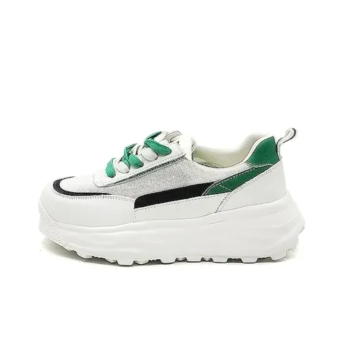 AILESHANG Chunky Sneakers Women's Low-Top Beige/Green