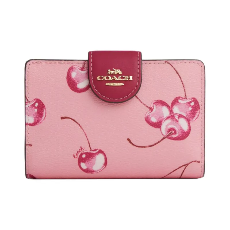 COACH Corner Zip Coated Canvas With Smooth Leather Wallet Mini Women's Blossom Pink & Bright Purple-0