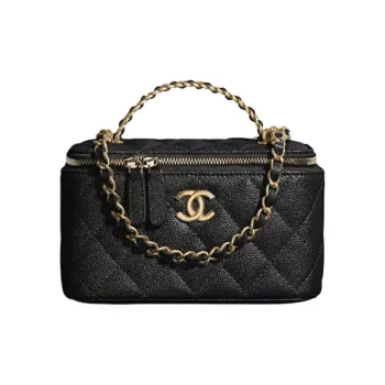 CHANEL Grain Embossed Caviar Calfskin Box Bag Handbag Regular Women's Black