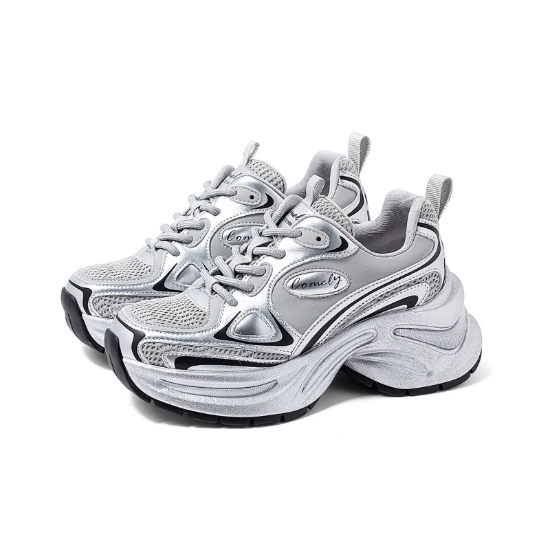 COMELY Chunky Sneakers Women's Low Top Beige/Silver-9