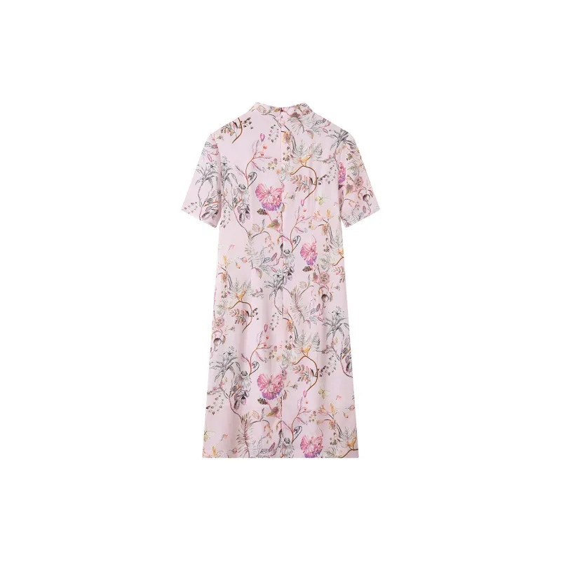 H-YXIANG Short-Sleeved Dresses Women's Red And Pink Floral Language-1