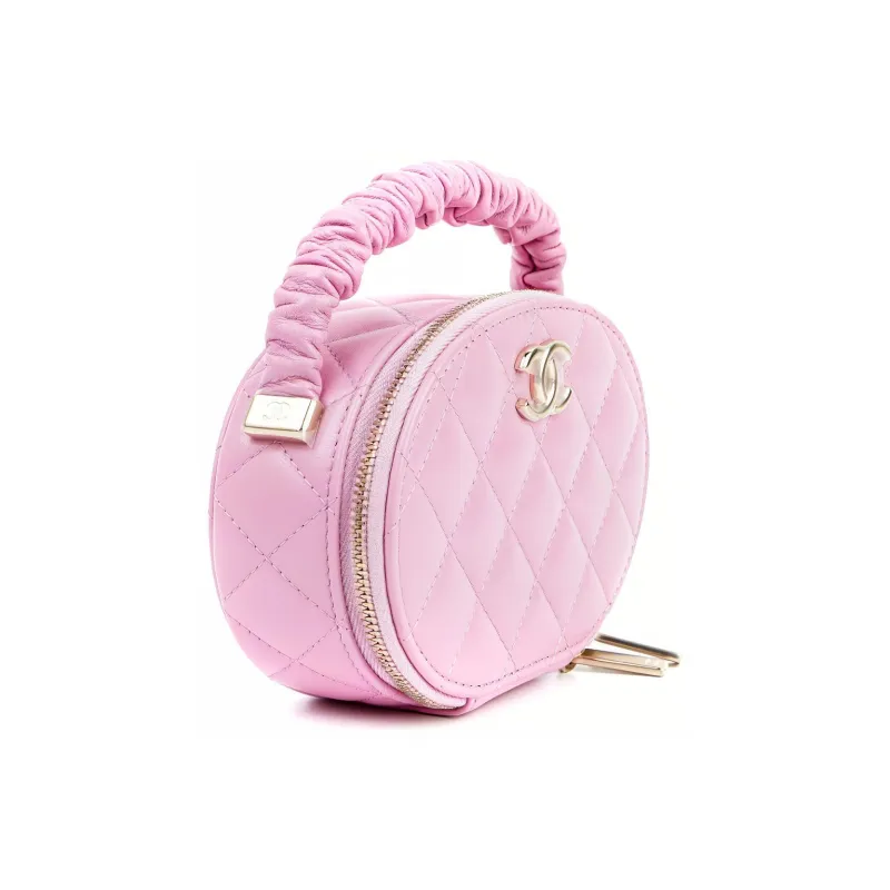 CHANEL Sheepskin Round Bag Makeup Bag Handbag Women's Pink-1