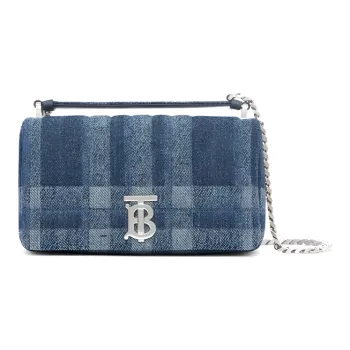 Burberry Lola Bag Quilted Denim Cotton Linen Blend Plaid Crossbody Bags Shoulder Bags Women's Blue