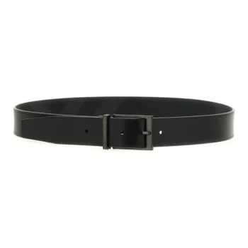 Burberry Plaid Print Design Leather Belts Men's Black Width 3.5CM