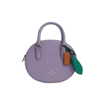 COACH Cross Grain Leather Handbag, Shoulder Bag, Crossbody Bag Small Size Women's Silver & Light Purple