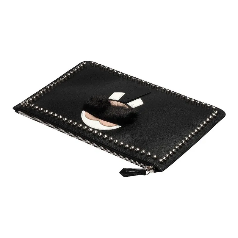 FENDI Genuine Leather Clutch Men's Black-4