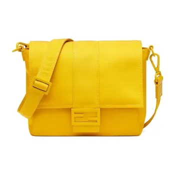 FENDI Nylon Fabric Cow Leather Polyester Baguette Bag Messenger Bag Shoulder Bag Crossbody Bag Medium Size Men's Yellow