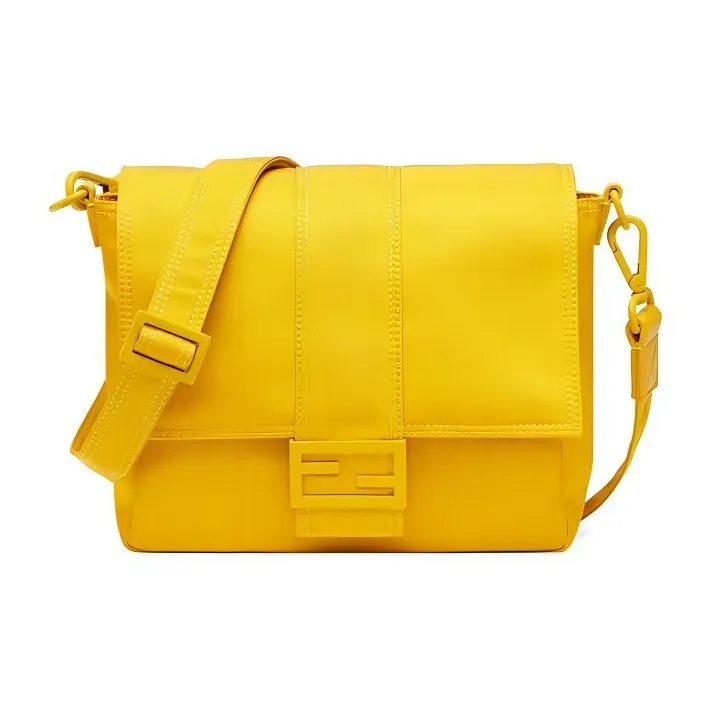 FENDI Nylon Fabric Cow Leather Polyester Baguette Bag Messenger Bag Shoulder Bag Crossbody Bag Medium Size Men's Yellow-0