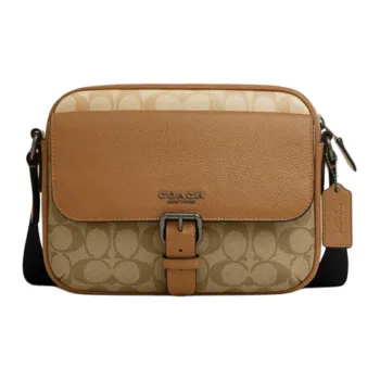 COACH Hudson Artificial Leather With Cow Leather Shoulder Bag, Crossbody Bag Medium Size Men's Light Saddle Brown