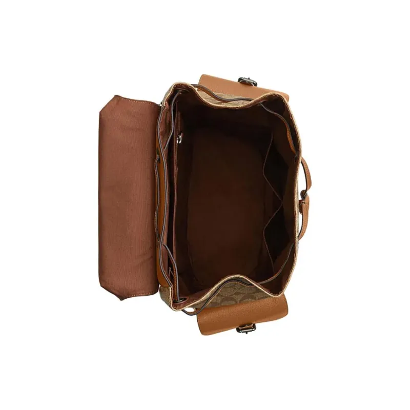 COACH Hudson Artificial Leather Cow Leather Patchwork Backpack Large Size Men's Light Saddle Brown-1