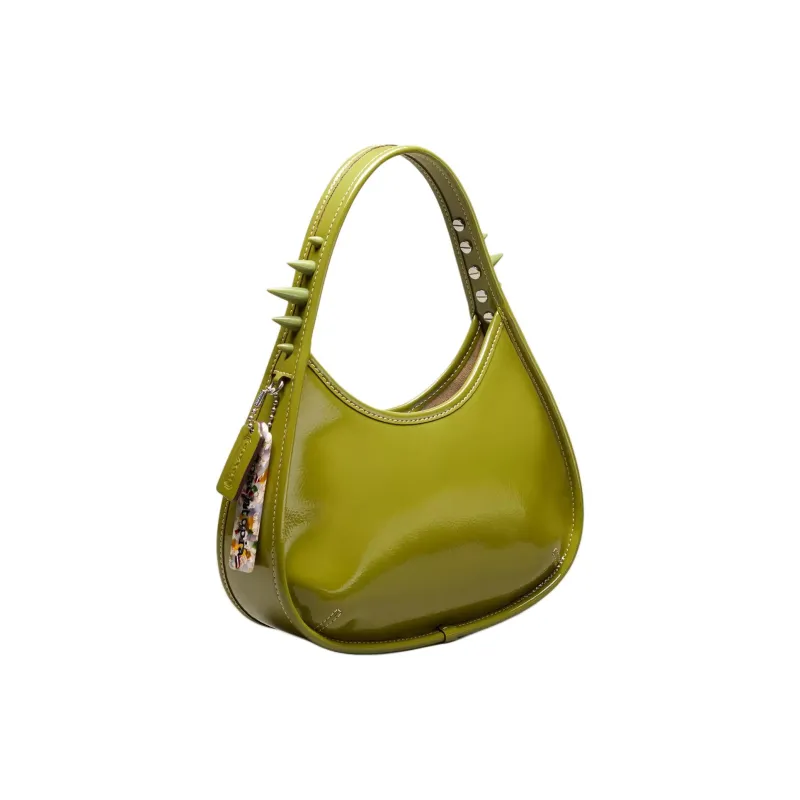 Coachtopia Ergo Patent Leather Handbag Medium Size Women's Olive Green-1
