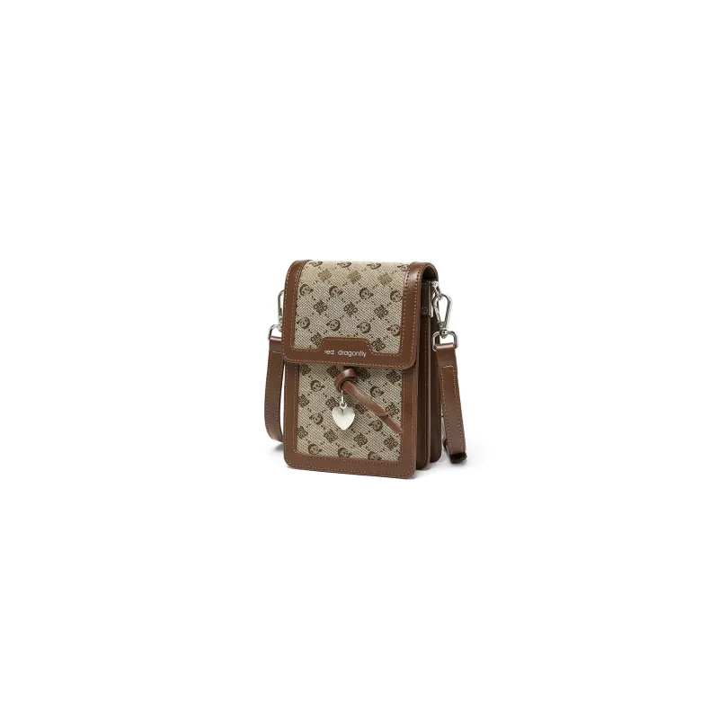 RED DRAGONFLY PU, Textile Crossbody Bag, Shoulder Bag, Cell Phone Pouch Regular Women's Coffee-0