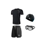 (Four-Piece Set 2) Swimming Shorts+Swimsuit+Black Swim Cap+Black Swim Goggles