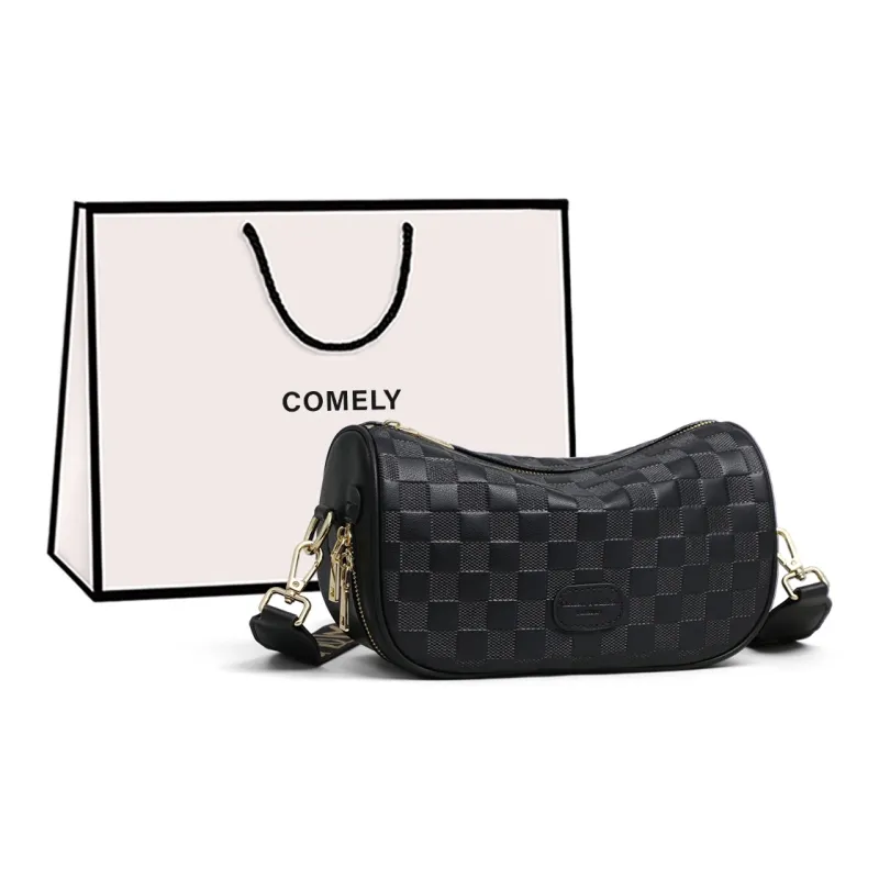 COMELY Synthetic Leather Pillow Bag Crossbody Bag Shoulder Bag Regular Women's Black/White-0