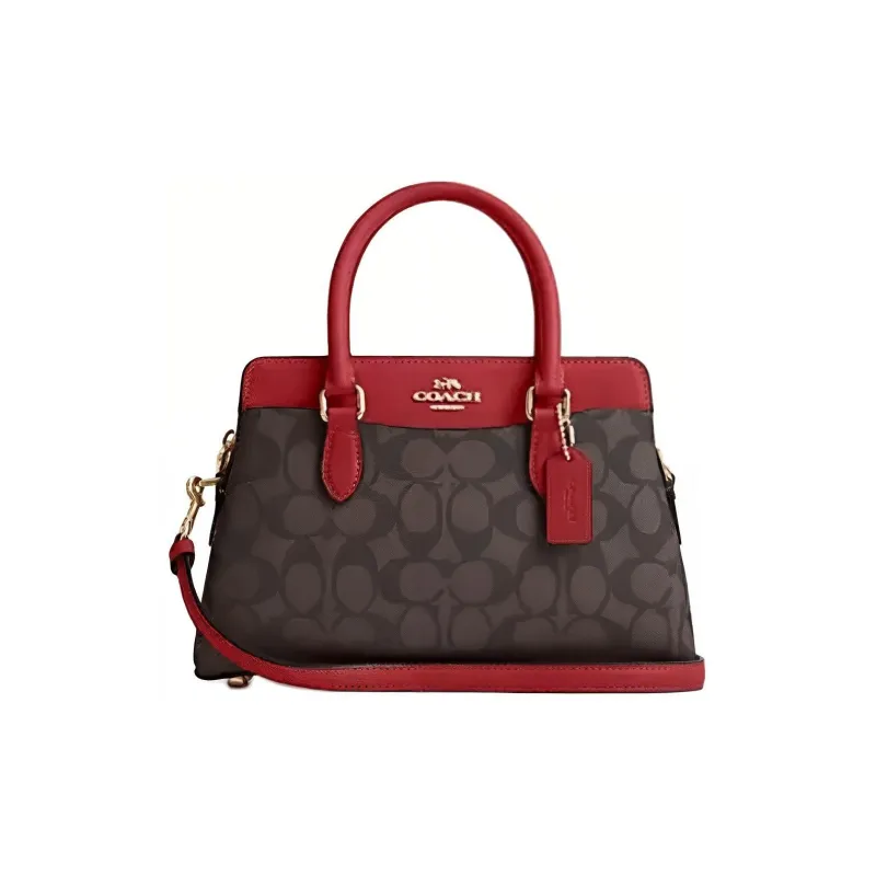 COACH Darcie PVC Shoulder Bag Crossbody Bag Handbag Mini Women's Gold Brown Red-2