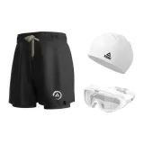(Three-Piece Set 1) Swimming Shorts+White Swim Cap+White Swim Goggles