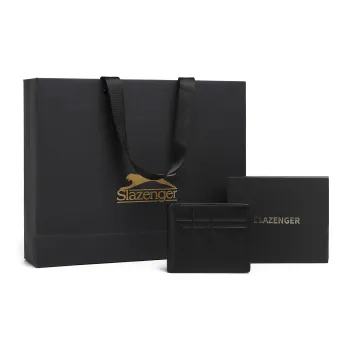 Slazenger Premium Top Grain Cow Leather Multifunction Litchi Grain Card Holder Wallet Clutches Men's Black