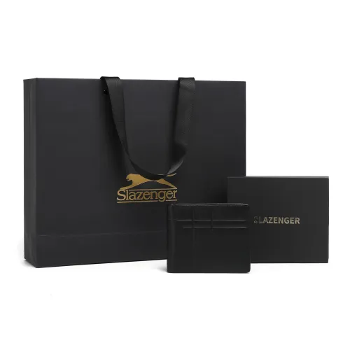 Slazenger Premium Top Grain Cow Leather Multifunction Litchi Grain Card Holder Wallet Clutches Men's Black