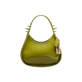Coachtopia Ergo Patent Leather Handbag Medium Size Women's Olive Green