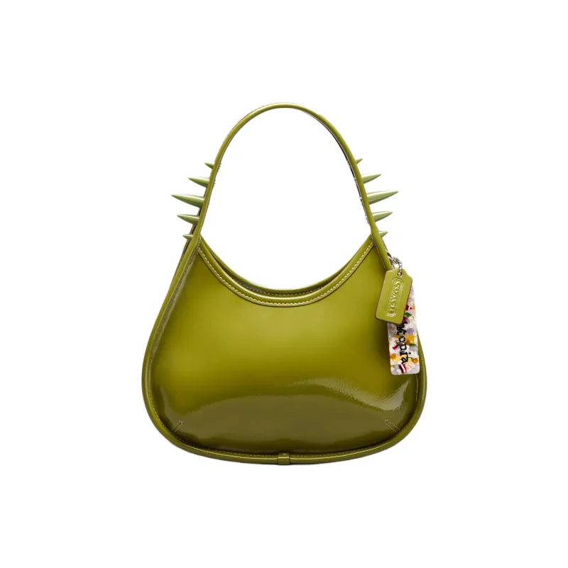 Coachtopia Ergo Patent Leather Handbag Medium Size Women's Olive Green-0