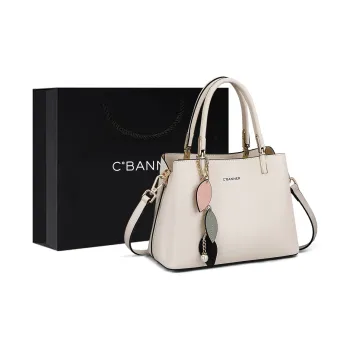 C°BANNER Cow Leather With Synthetic Leather Handbag, Shoulder Bag, Crossbody Bag Large Size Women's Ecru