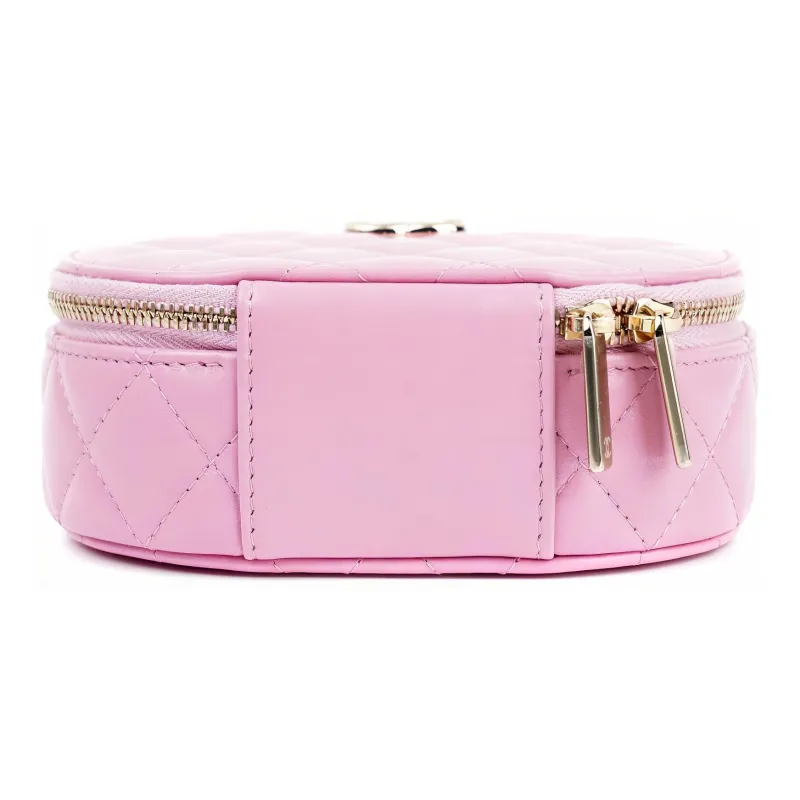 CHANEL Sheepskin Round Bag Makeup Bag Handbag Women's Pink-4