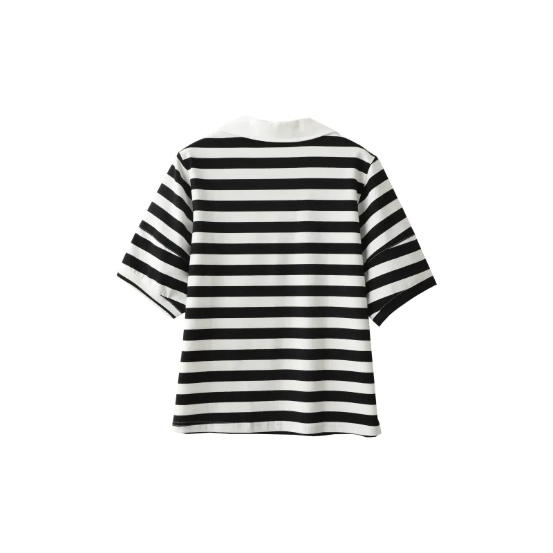 Huagaa T Shirt Women's Black White Stripes-1