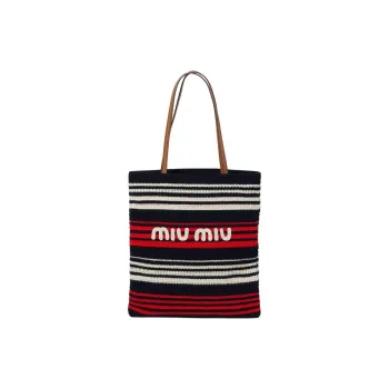 MIU MIU Fabric Tote Bag Shopping Bag Shoulder Bag Handbag Women's Blue & Red & White