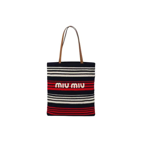 MIU MIU Fabric Tote Bag Shopping Bag Shoulder Bag Handbag Women's Blue & Red & White