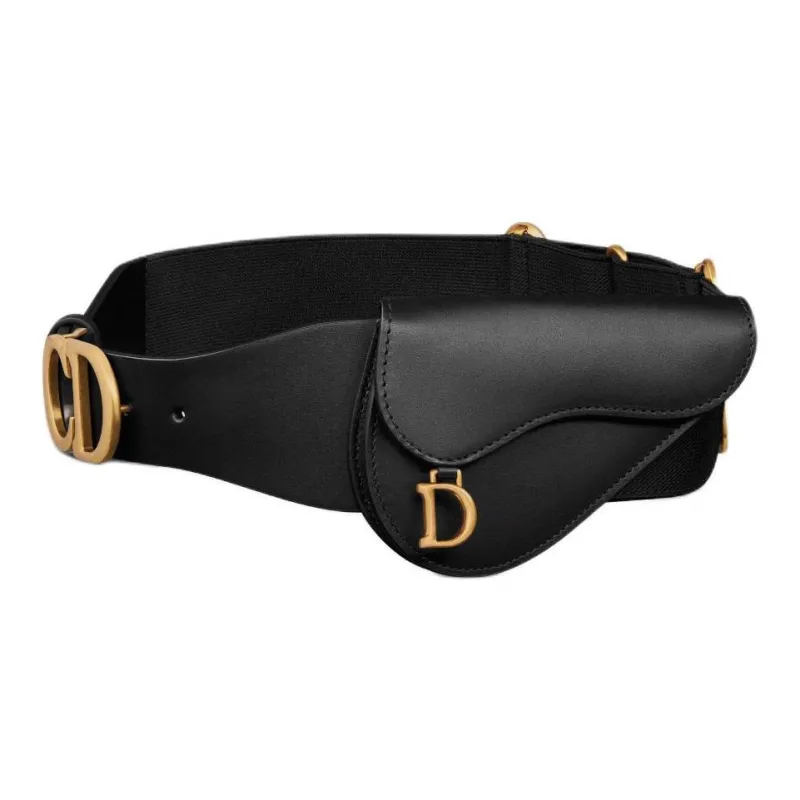 DIOR Micro Logo Design Calfskin Leather Belts Women's Black Width 6CM-1