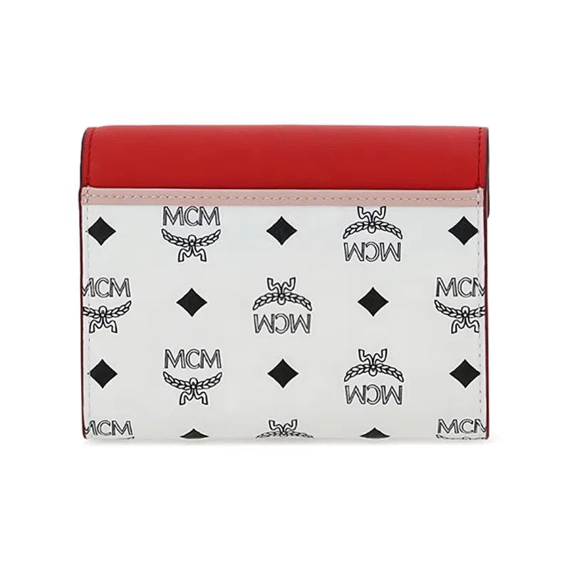 MCM Patricia Visetos Leather Wallet Women's Red White/Pink/Monogram-3