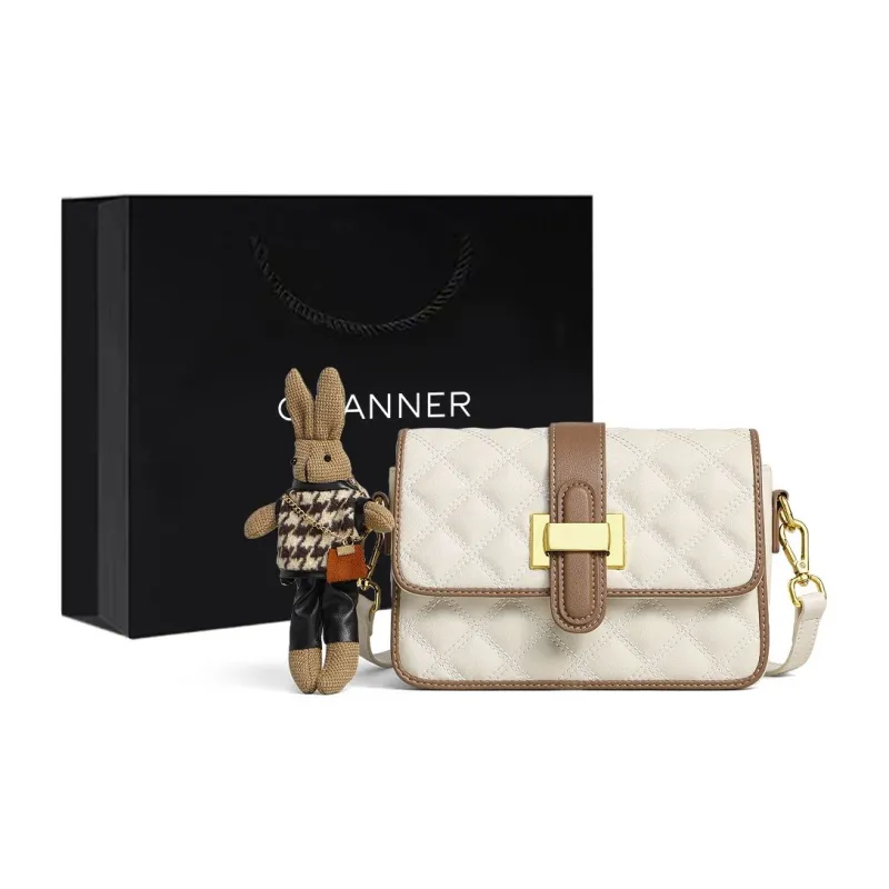 C°BANNER Cow Leather Small Square Bag With Diamond Pattern, Chain Bag, Crossbody Bag Regular Women's Black-6